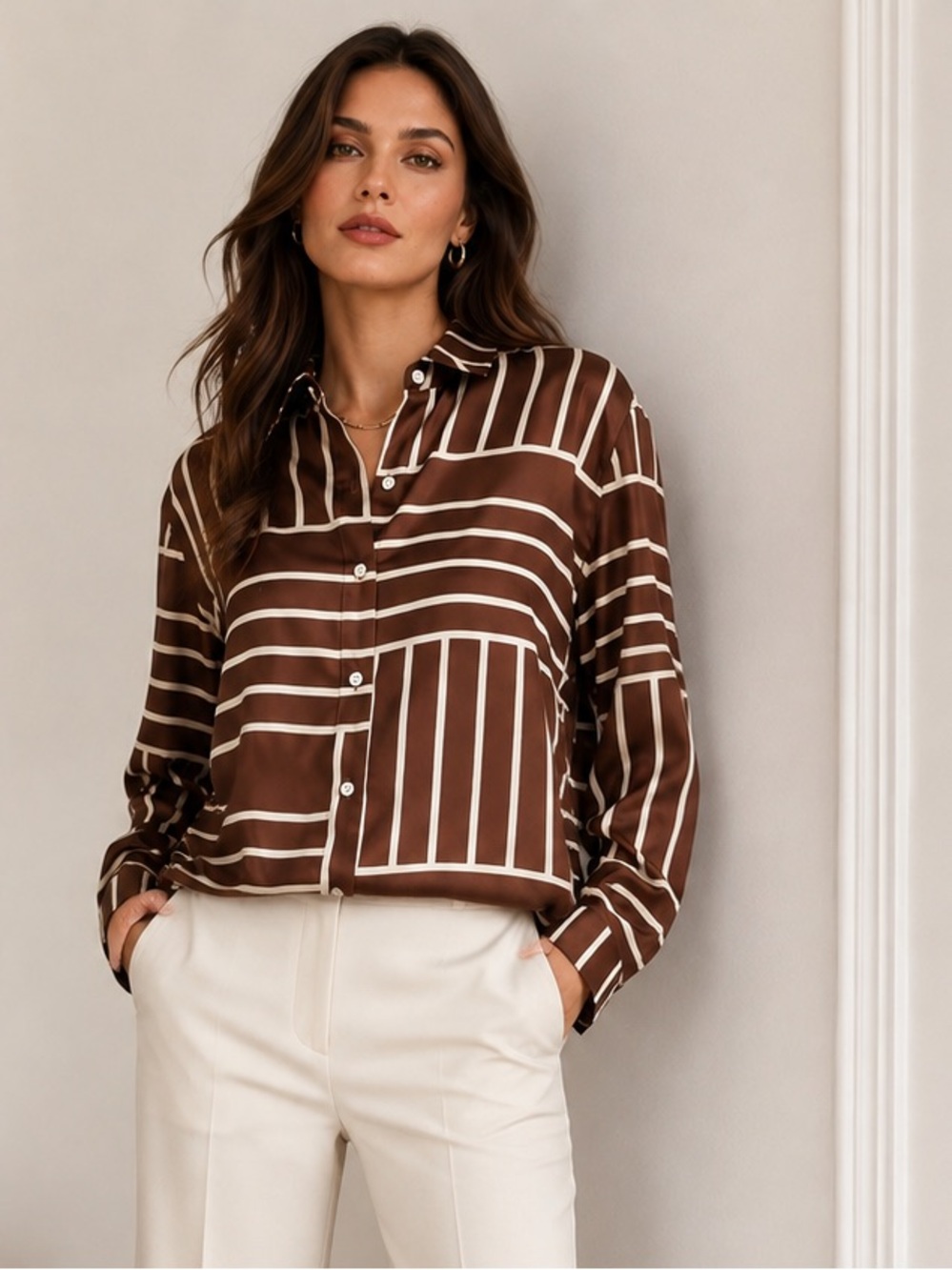 Rails Brown and Cream Striped Button-Down Shirt SizeM